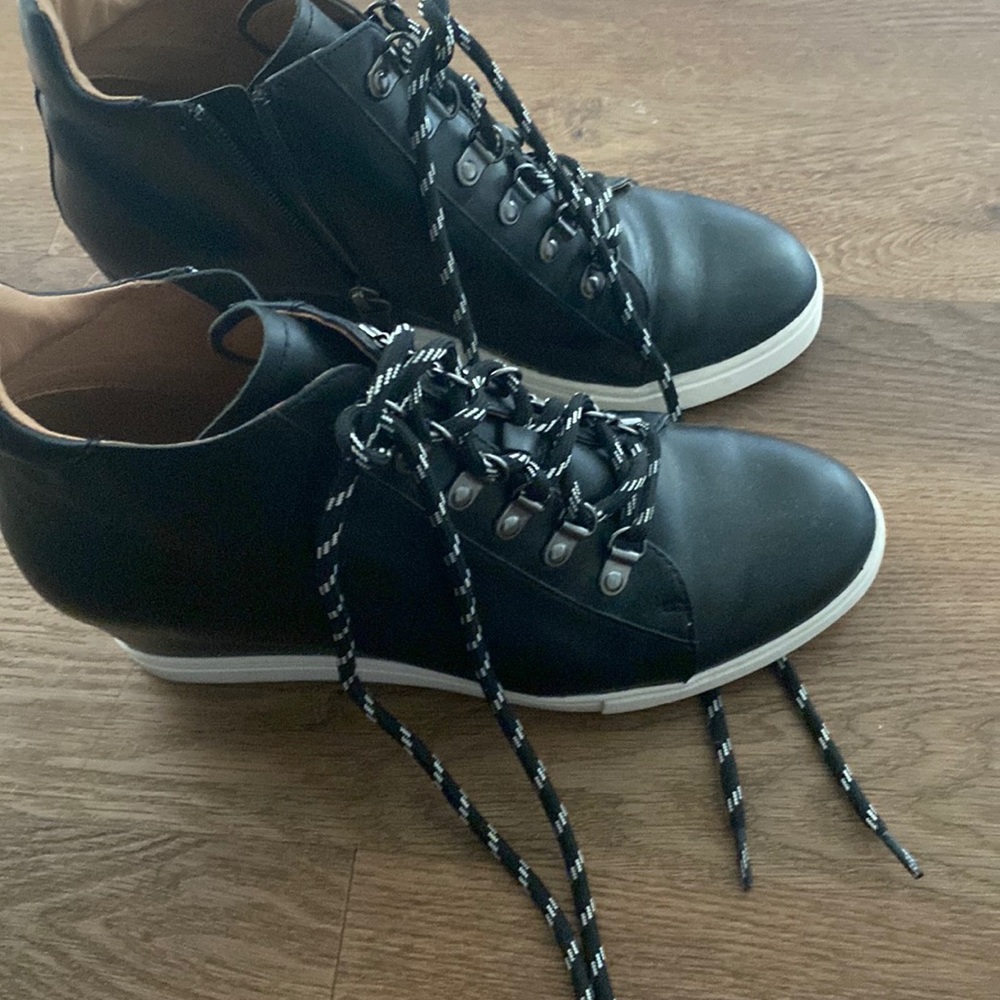 Black wedge lace up leather